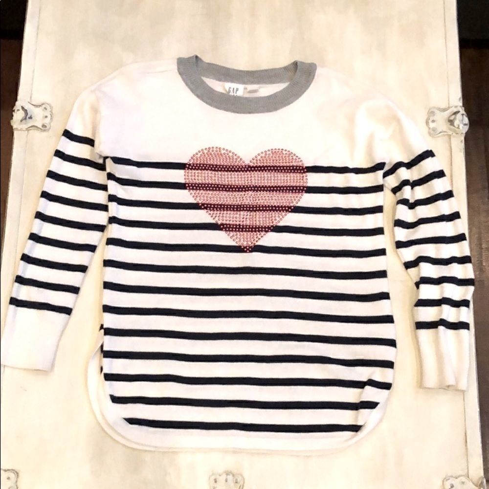 Gap kids red heart and navy and white stripe sweater size Small